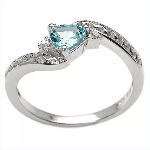 Herz Diamant/Blautopas-Ring-925 Sterling Silber Rhodiniert-0,52 Karat