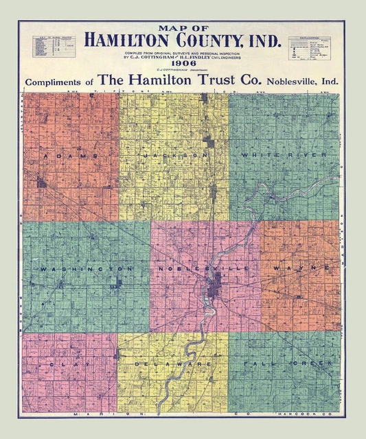 1906 FARM LINE Map of Hamilton County Indiana 30.00 PicClick