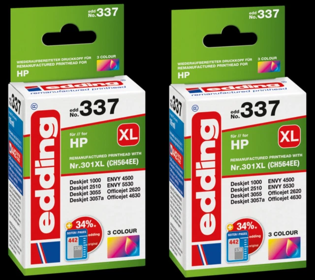 Edding Druckerpatrone kompatibel zu HP 301XL (Schwarz, Farbig, Multipack)
