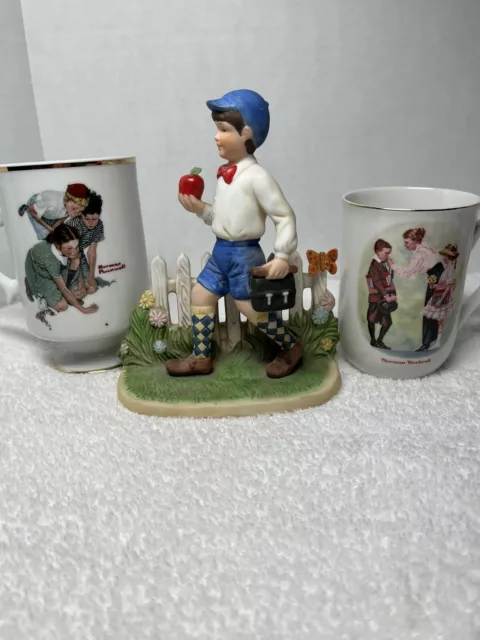 Norman Rockwell 2 Mugs 1981 & 1986, Apple For The Teacher Figurine