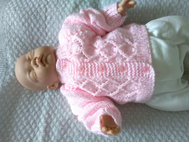 New.Hand Knitted Baby Girls Cardigan.Pink 0-3 Months 16inch