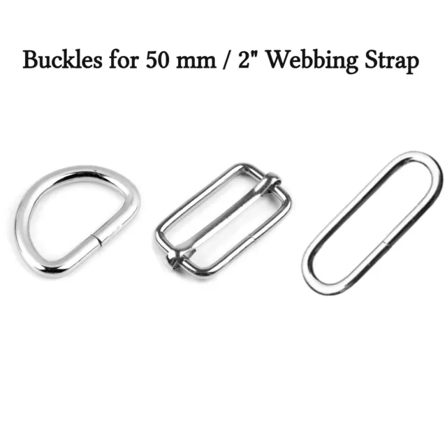 Hebillas para anillos en D con correa de correas de 50 mm / 2": juntas tóricas deslizadores bucles de metal plateado