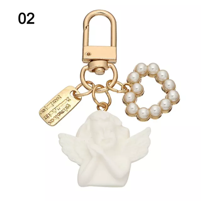 Charms Vintage Bag Ornaments Pearl White Angel Heart Key Chain Keychain