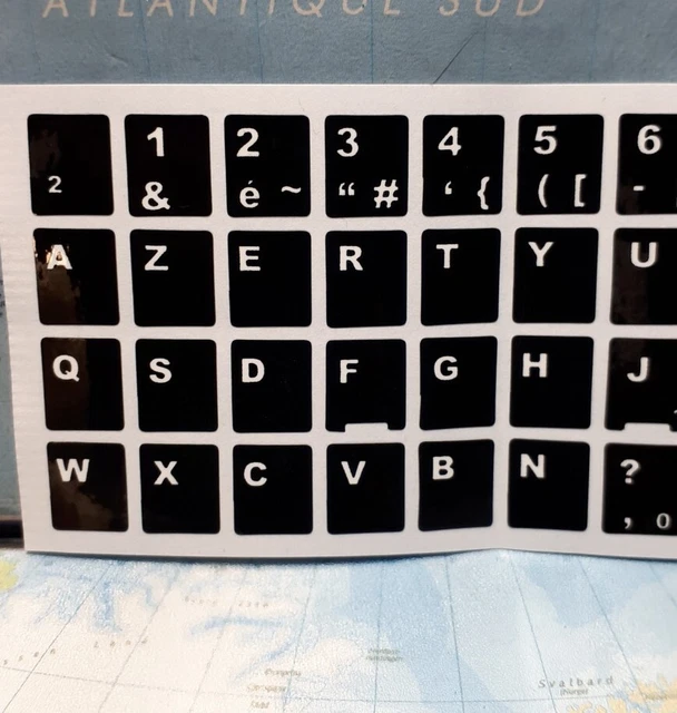 Adesivi Per Tastiera PC AZERTY - QWERTY - Spagnolo - Takeurop (Bianco Su Nero)