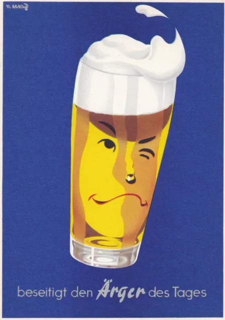 AK Bier beseitigt den Ärger des Tages Werbung  Brauerei Künstlerkarte Abeking