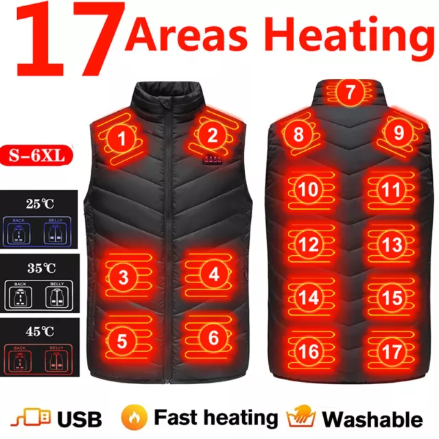 Winter 17 Areas USB Electric Heated Jacket Heating Vest Outdoor Warm Women Men