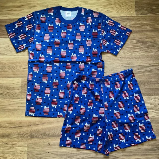 Hanna Andersson Mens Patriotic Snoopy Short John Pajamas Large L NIB Organic