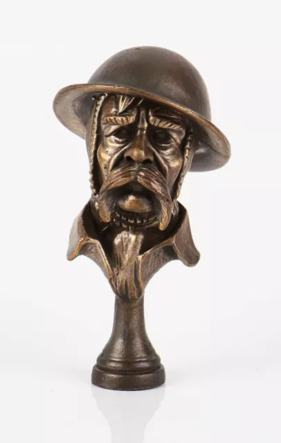 WW1 Old Bill Bust (Bairnsfather) with Helmet Trench Art Style Bronze Pipe Tamper