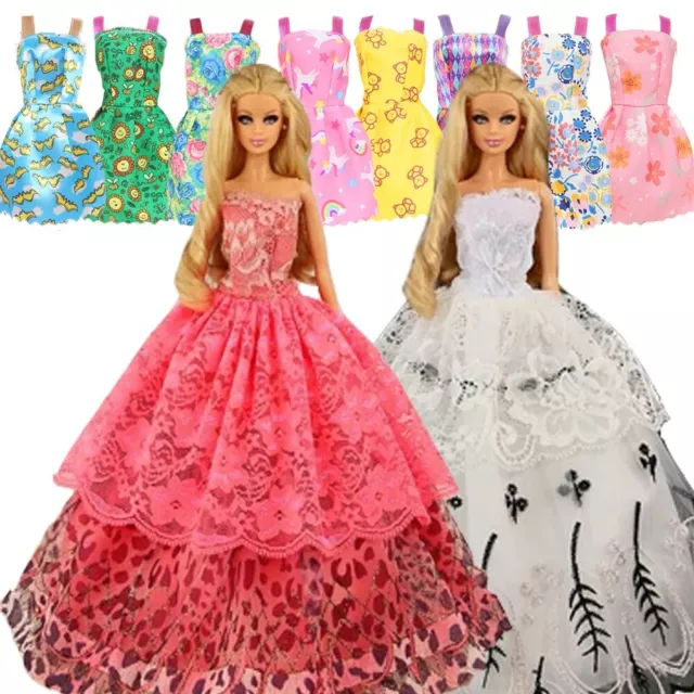 2 Wedding Party Gown For Barbie Doll & 2 Short Gown Evening Pink Bride Wear Toys