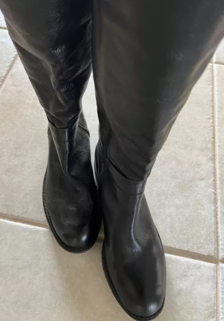 Franco Sarto L-Pacer Black Knee High Boots Side Zip Size 7.5 M Straps Buckle