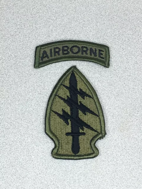 US Army 1st Special Forces Command SSI Subdued Patch w/ Airborne Tab