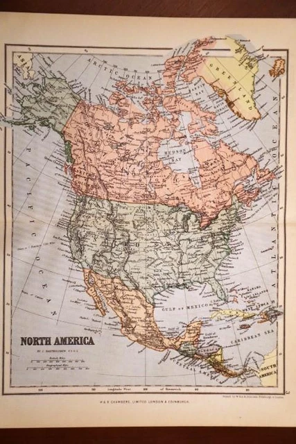 1898 Rare Antique Chambers Atlas Map-North America-Excellent Detail