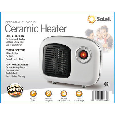 Soleil Electric Personal Ceramic Mini Heater 250W Indoor