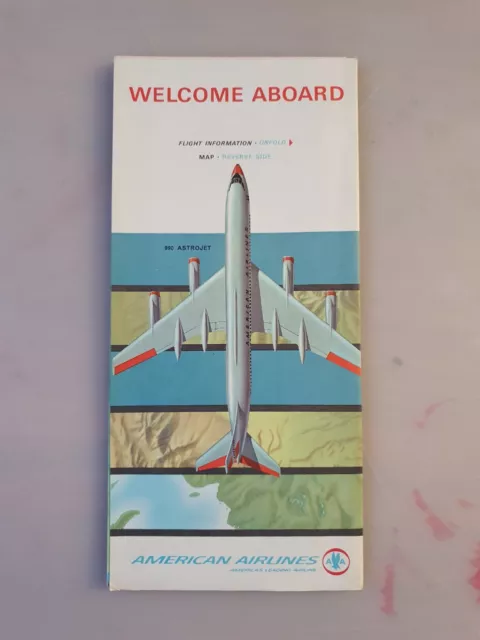 Welcome aboard American Airlines 1963 brochure & carte lithographique astrojet
