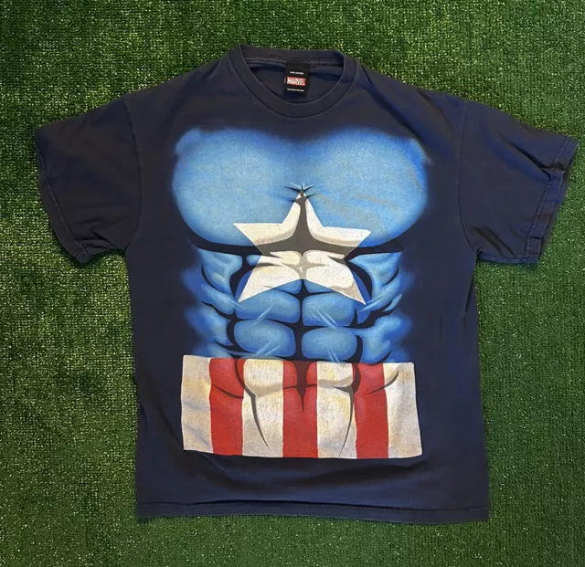 Vintage Captain America Ab Tee Shirt Mens Size Large Marvel Mad Engine Costume