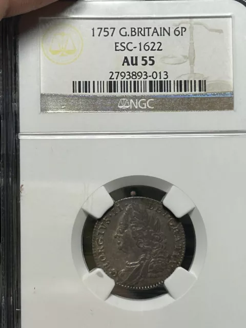 SASA 1757 Great Britain Silver 6 Pence Ngc Au55