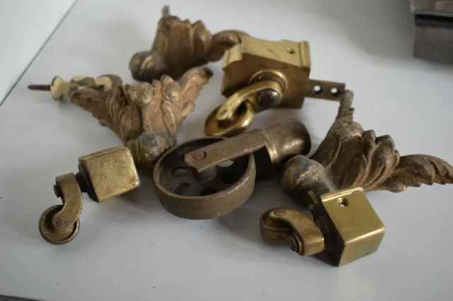 Selection Vintage brass castors and Pulleys