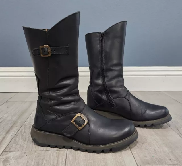 LADIES FLY LONDON Mes 2 Rug Mid Calf Leather Zip Boots 130.00