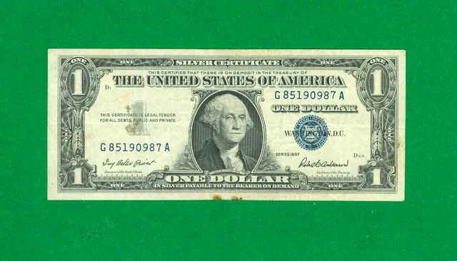 $1 1957 1 G/A Block Blue Seal Silver Certificate Circ.
