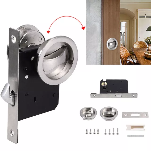 Sliding Pocket Door Bathroom Lock Privacy Set Hook Flush Pull Slide Locks