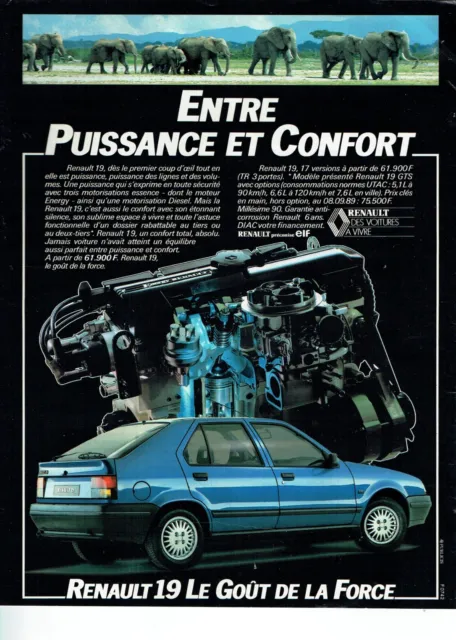 publicité Advertising  1022  1989  Renault 19   R19 puissance & confort