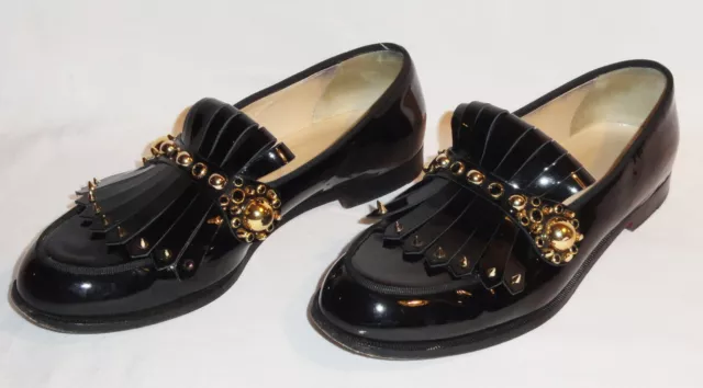 Used Christian Louboutin Sz 40 Black Patent Leather Octavian Flat Loafers Shoes 2