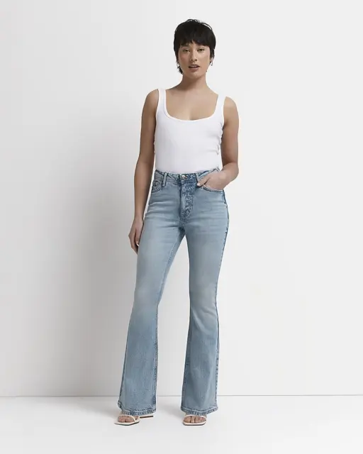 Women's Mid Rise Tassel Bell Bottom Flared Jeans Denim Pants - Blue / XS
