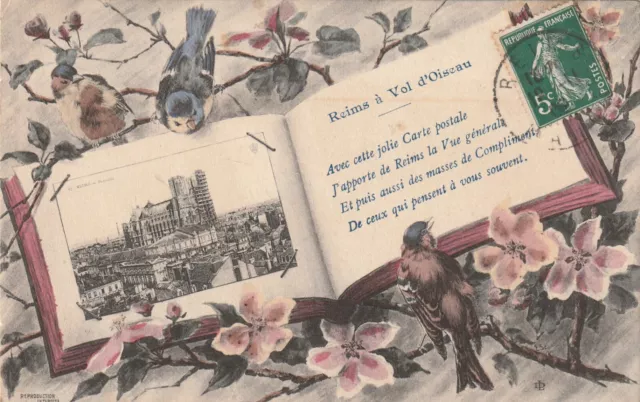 CPA 51 REIMS a Vol d'Oiseau avec cette jolie carte postale j'apporte de Reims la