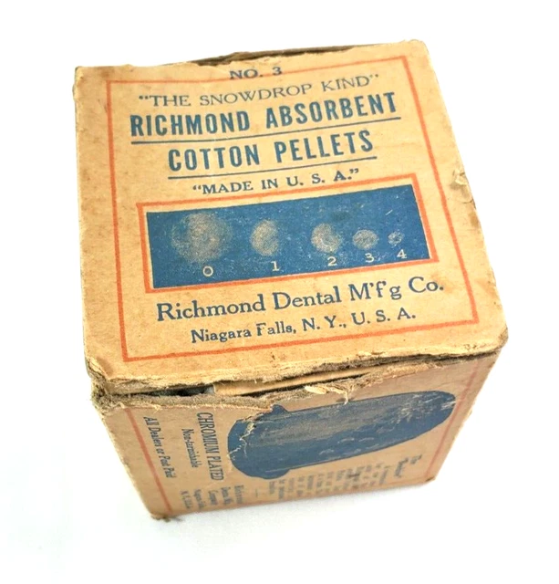 RARE VINTAGE RICHMOND Dental Absorbent Cotton Pellets Full Refill Box