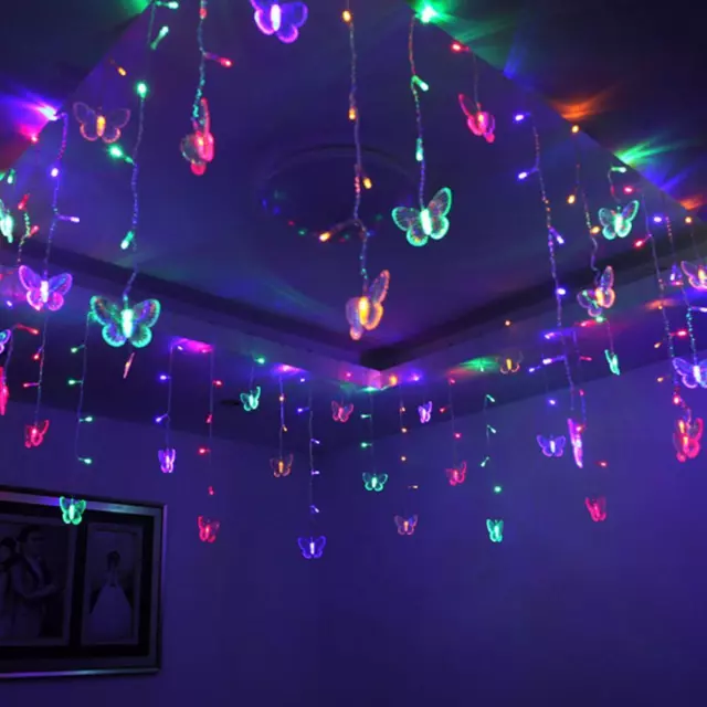 Tira De Luces LED Con Forma De Mariposa 3D Para Cortina Navideñas Decoración Luz 3