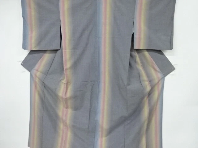 6717101: Japanese Kimono / Antique Kimono / Mawata Tsumugi / Woven Stripe