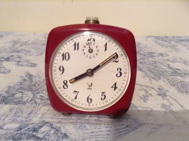 VINTAGE FRENCH ALARM CLOCK by JAZ - Red Case Working (1857)