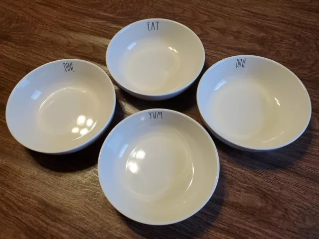 Rae Dunn Pasta Serving Bowl 8" EAT YUM DINE by Magenta White Ceramic - Set of 4