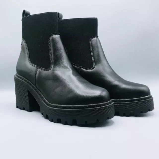 ASOS Truffle Collection Women's Wide Size 7 Black Heeled Chunky Chelsea Boots