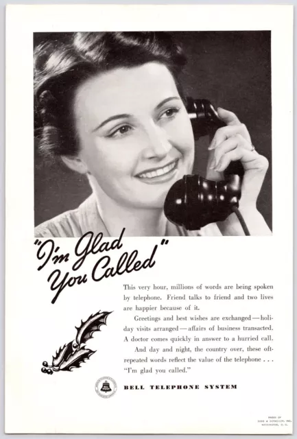 1938~Bell Telephone & Telegraph~Phone~GLAD YOU CALLED~Vintage 30s Print Ad