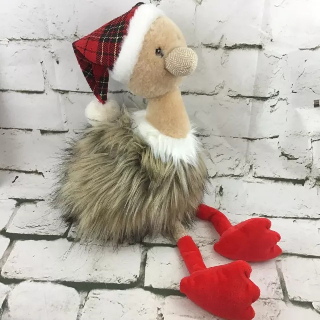 Pier 1 Imports Christmas Plush Ostrich Fluffy Emu Stuffed Animal In Santa Hat