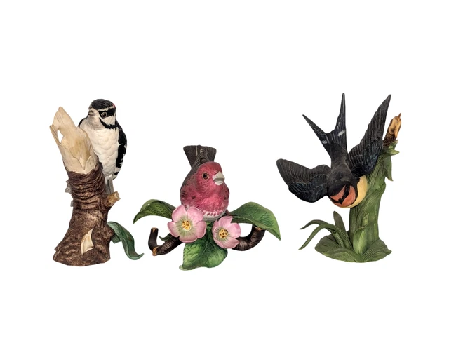 LENOX DOWNY WOODPECKER, BARN SWALLOW, & PURPLE FINCH Bird Figurine