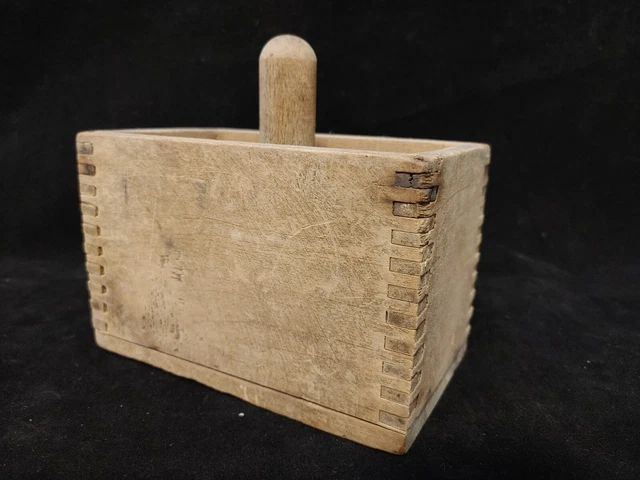 Vintage PRIMITIVE Wooden Butter Mold Rectangle Wood Press with Dovetail Joints