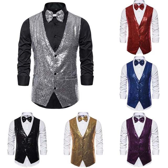 Gilet Homme Paillette Gilet à Paillettes Pour Homme YOSUWOAI