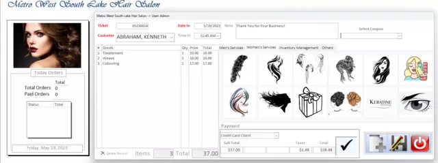 Hair Salon POS System Software Sales Accounting Calendar 1 only Payment