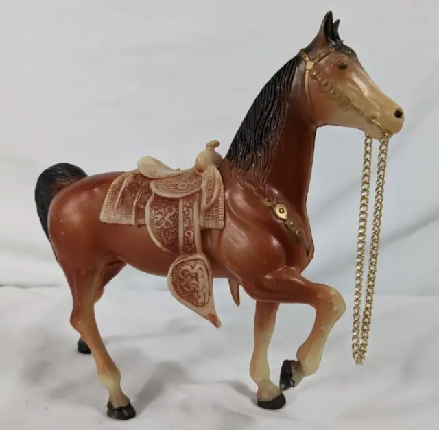 VTG SW Toys Brown Horse with Saddle & Reins Hard Plastic Hong Kong Figurin #2155