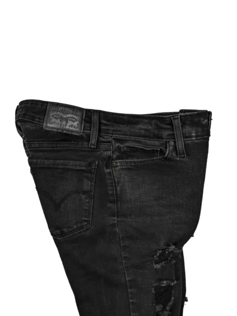 Levis 711 Skinny Womens 25 (0) Black Jeans Destroyed Low Rise