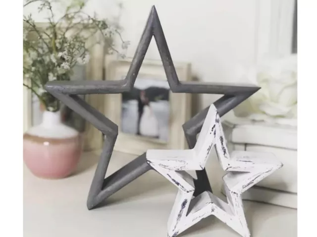 Retreat Home Collection- Set Of 2 Grey and White Mango Wood Stars