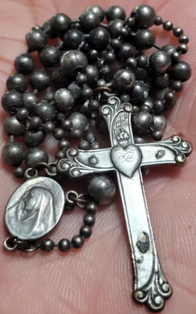 Antique Vintage WW2 Military Pull Chain Rosary Religious Crucifix Catholic Lot E