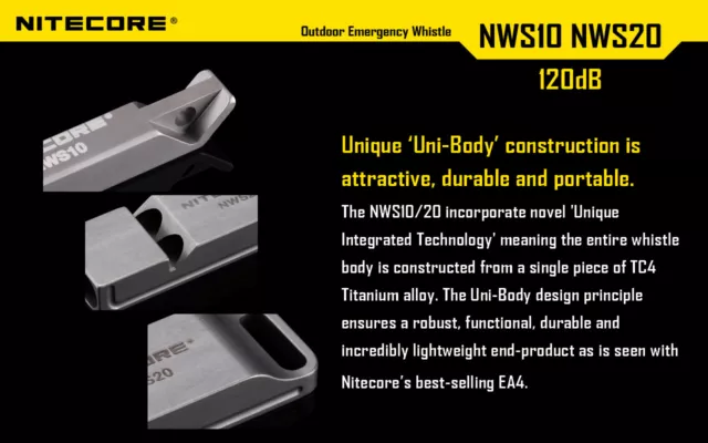 NiteCore NWS10 Titanium Survival Whistle Lifesaving Emergency SOS Tool 120db 3