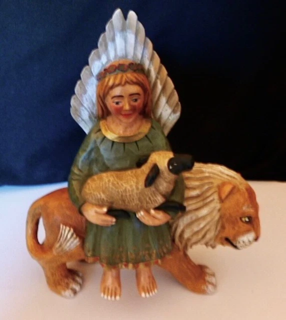 Leo Smith Folk Art ANGEL ON LION HOLDING LAMB Limited Edition by Midwest COA/NIB