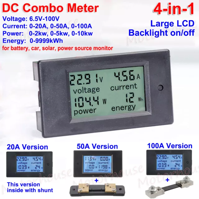 Digital DC Power Meters Monitor Volt Amp kWh Watt Cambo Energy Electricity Meter