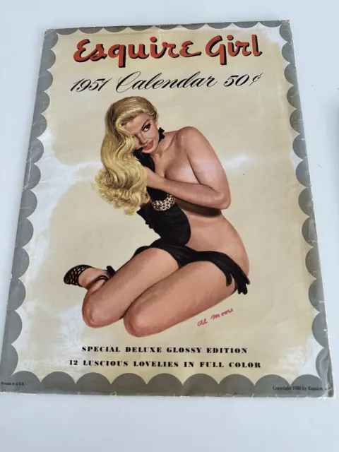 1951 Esquire Girl Calendar Al Moore Art w/ Original Envelope / Pin-Up Deluxe Edt