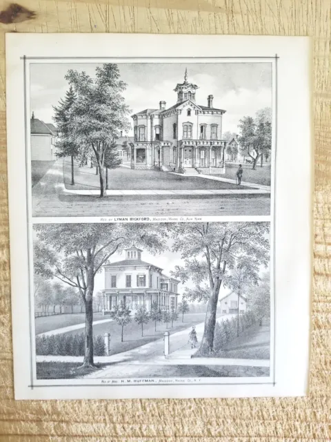 RES OF LYMAN BICKFORD & HM HUFFMAN,MACEDON,NY.VTG 1887 13.7" x 11.5 ART PRINT*