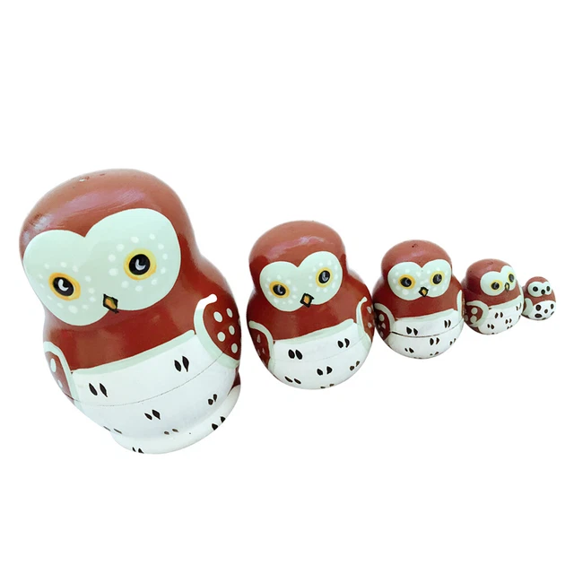 5er Set Matrjoschka Matröschka Babuschka Eule Holzpuppen Spielzeug Dekoration 4